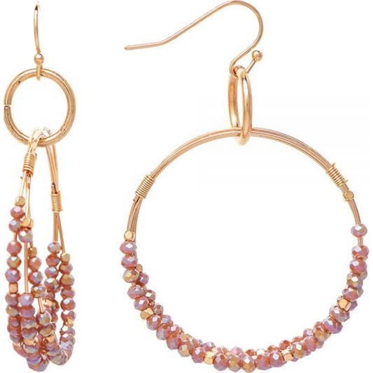 Gold Natural Triple Faceted Beaded Earrings