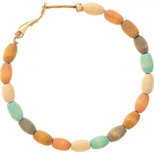 Gold Wood Light Multicolor Beaded Hoops