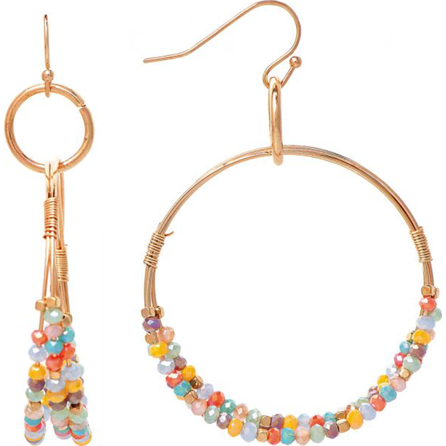 Gold Multicolor Triple Faceted Beaded Earrings