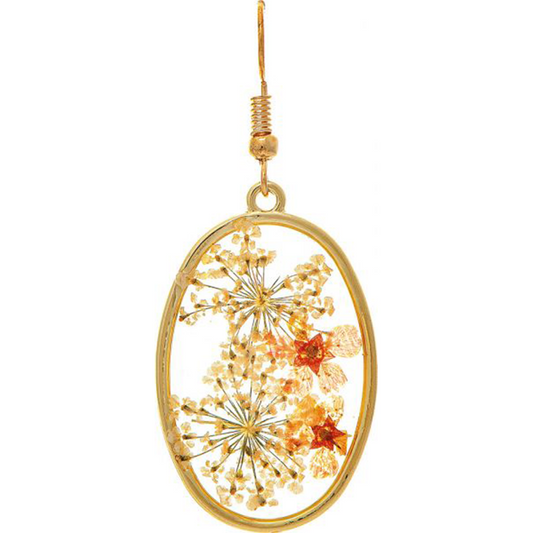 Gold Pressed Flower Queen Anne Lace Earring