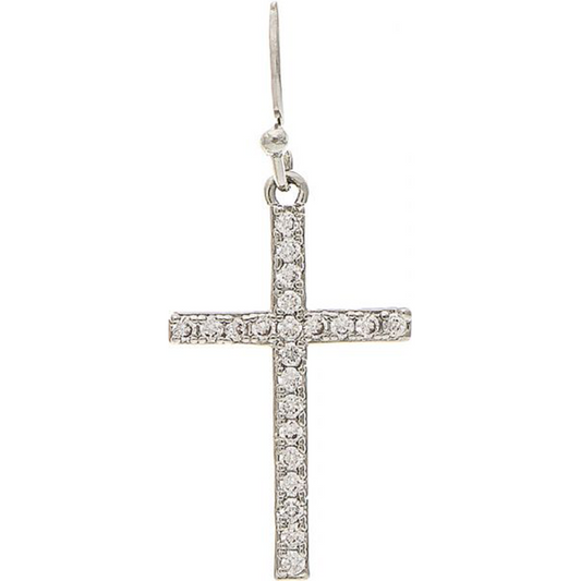 Silver Crystal Cross Earring