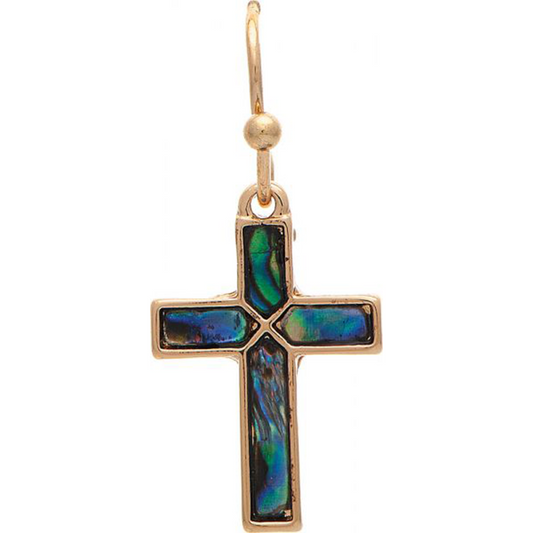 Gold Abalone Inlay Cross Earring
