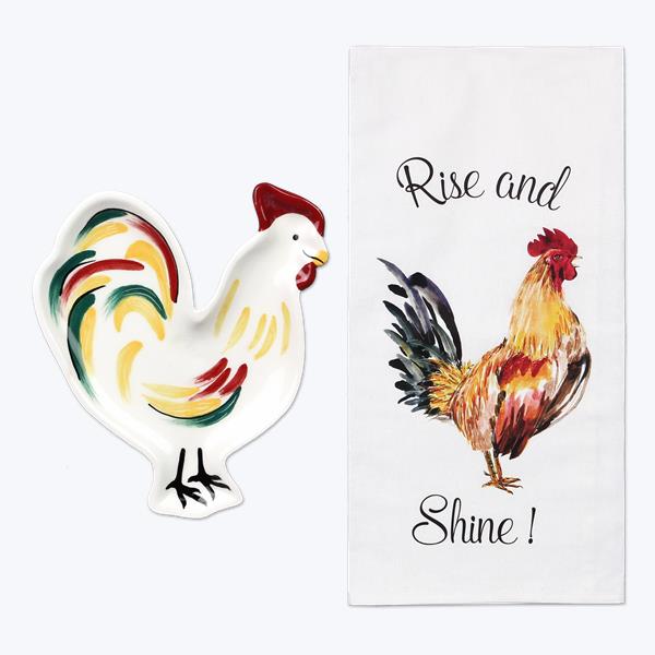 Chicken Dish Towel with Ceramic Soap Dish
