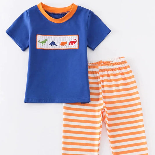 Navy Dinosaur Smocked Boy Set