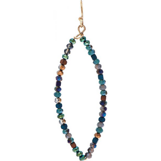 Gold Blue Glass Bead Elipse Earrings