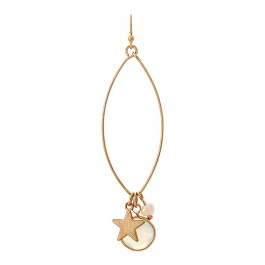 Gold Star Charm Drop Ellipse Earring