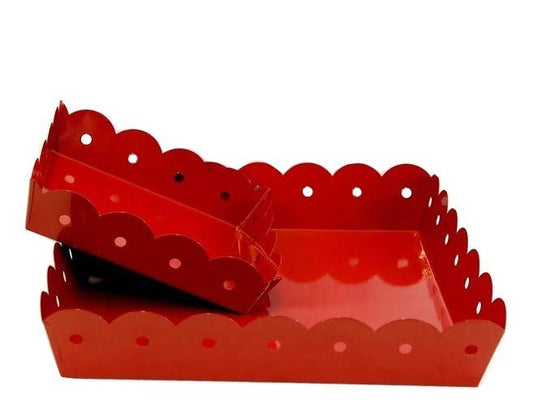 Set of 2 Scalloped Square Tray: Red