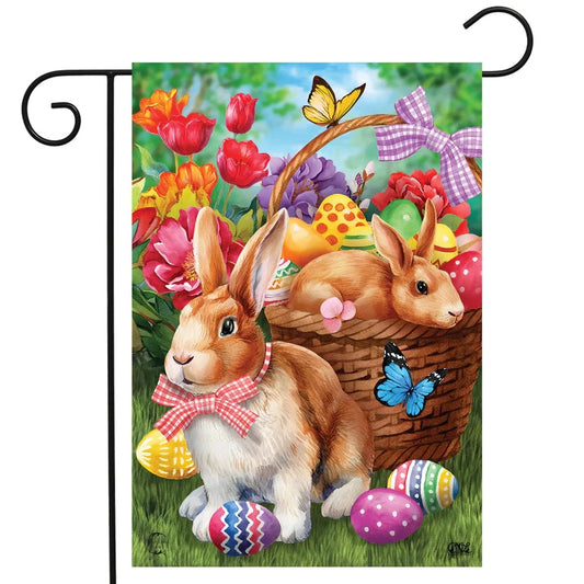 Bunnies and Basket Garden Flag