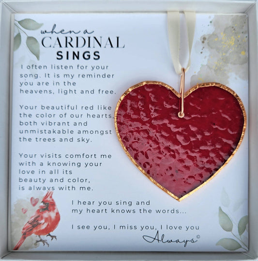 When A Cardinal Sings Memorial Stained Red Glass Heart 4900