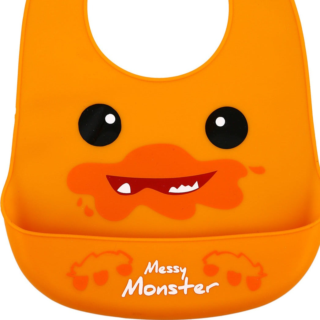 Orange Messy Monster - 12" Silicone Catch All Bib