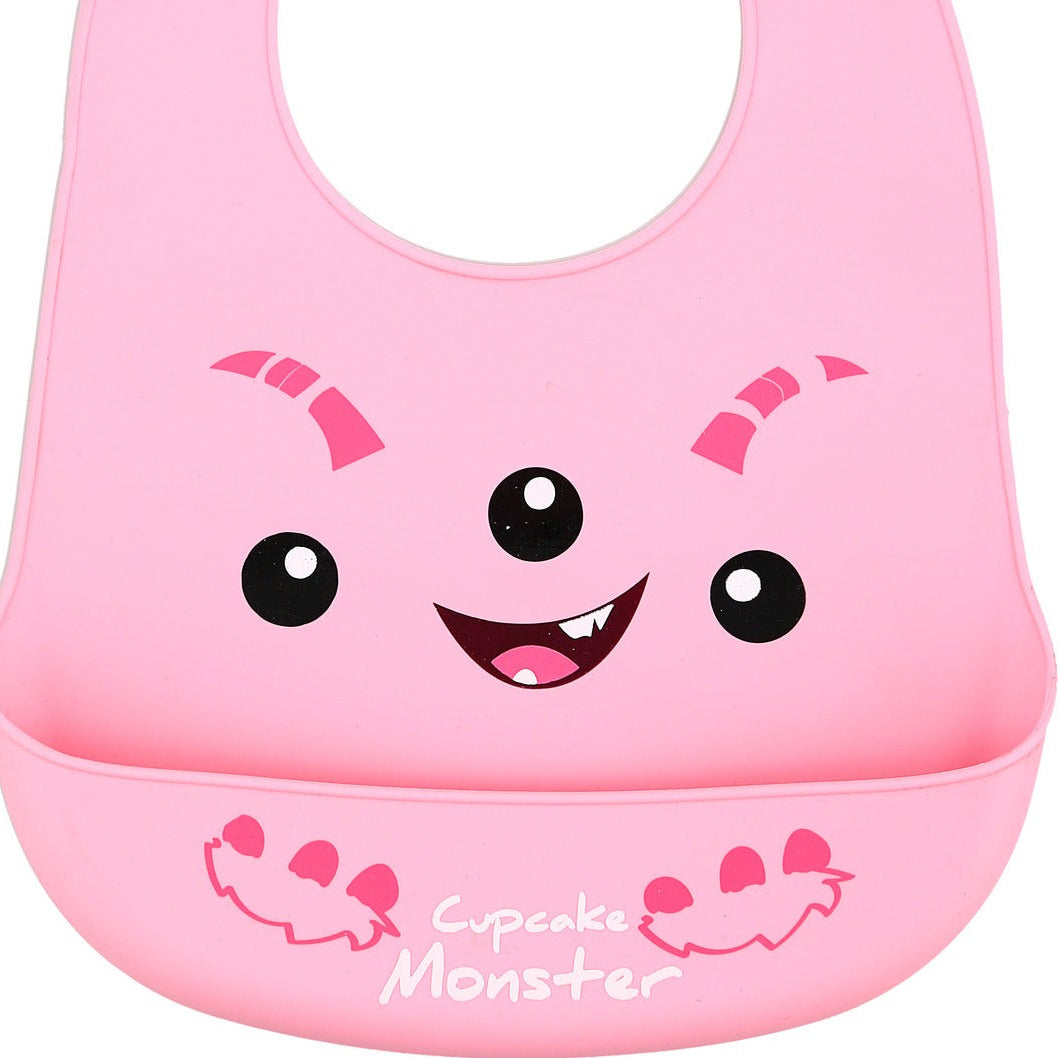Pink Cupcake Monster - 12" Silicone Catch All Bib