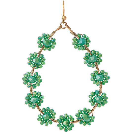 Green Flower Beads Teardrop in Gold