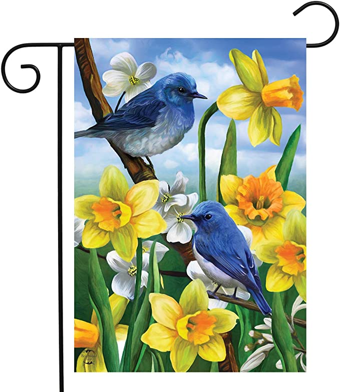 Bluebirds and Daffodils Spring Garden Flag