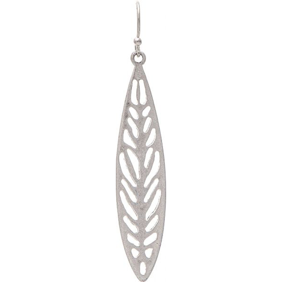 Silver Open Design Elipse Leaf Earrings
