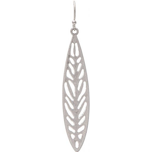 Silver Open Design Elipse Leaf Earrings