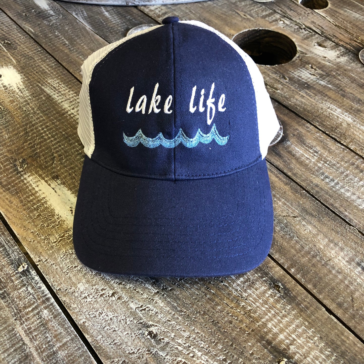 Navy Lake Life with Waves Trucker Hat