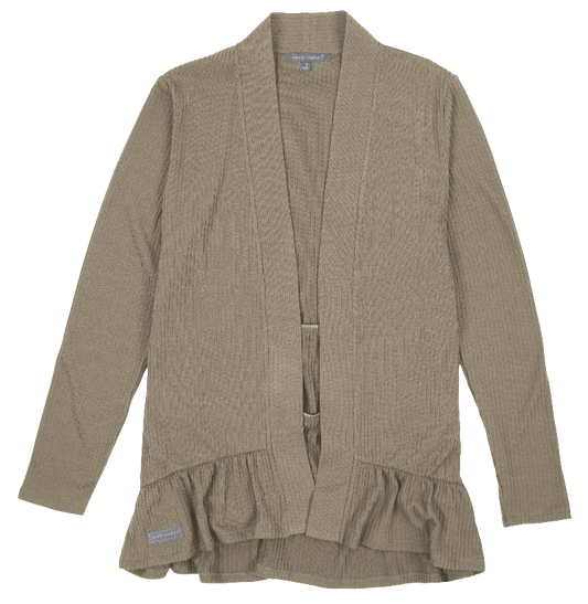 Classic Cardigan with Ruffle Bottom - Taupe