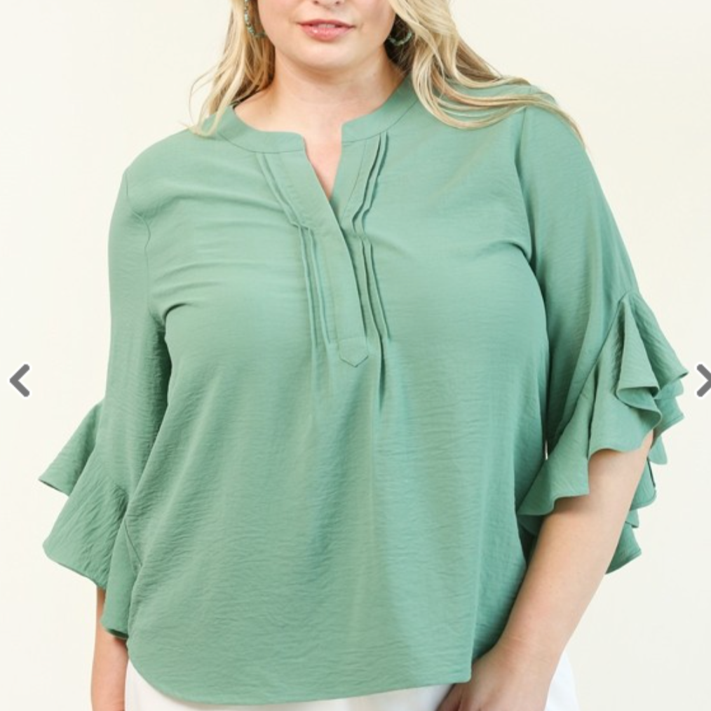 Ruffled Front Pleated Top