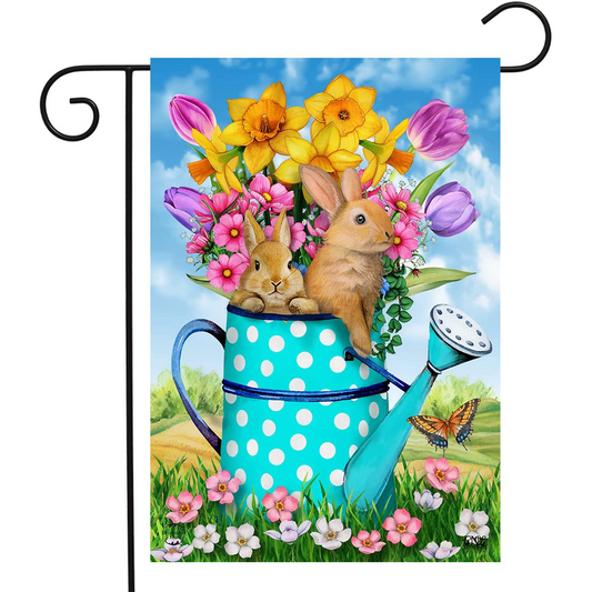 Bunnies and Watering Can Garden Glag