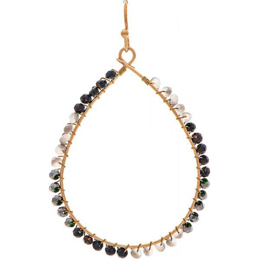 Gold/Black/Grey Bead Wrap Teardrop Earrings