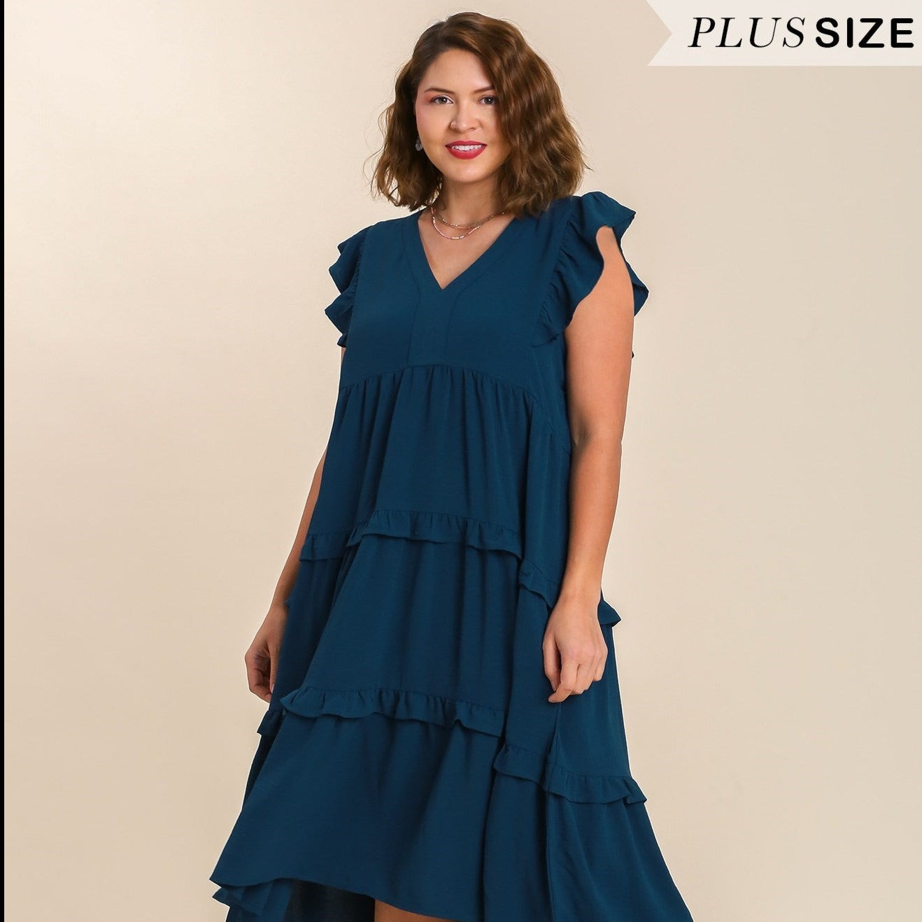 Ruffle Tiered Midi Dress with Flutter Sleeves