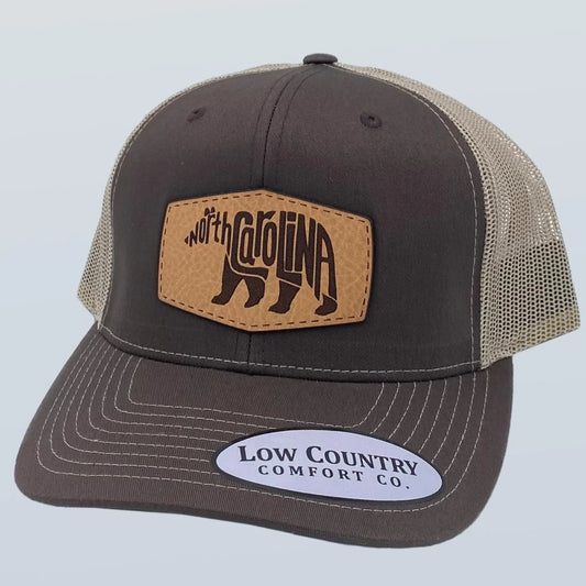 North Carolina Bear Leather Patch Hat Brown Khaki
