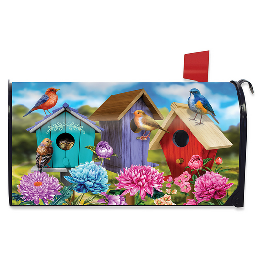 Colorful Birdhouses Large Mailbox Cover