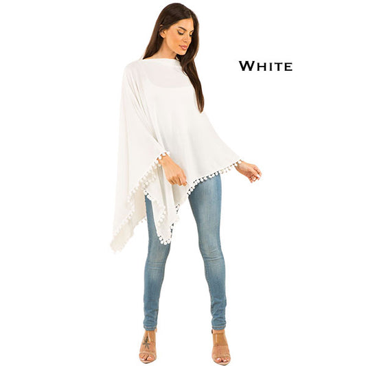 Pom Pom Poncho - White