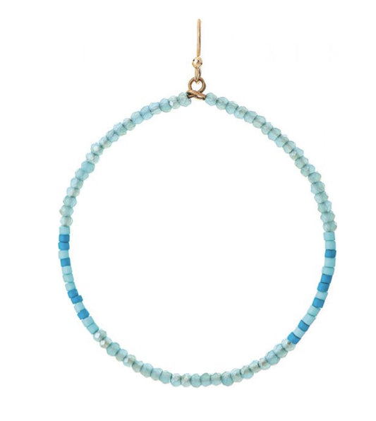 Gold Blue Seed Bead Circle Earring