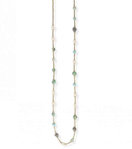 Turquoise, Agate and Pearl Necklace