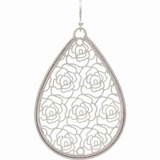 Silver Filigree Roses Teardrop Earring